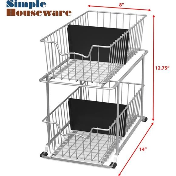 2 Tier Cabinet Wire Basket Drawer Organizer, Grey - Picture 3 of 7